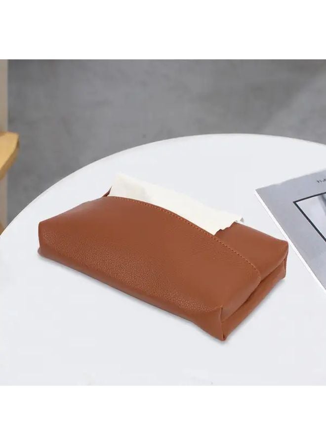 صندوق مناديل من جلد PU بني، تصميم نوردي، منظف السيارة، تخزين غرفة المعيشة - Image 4